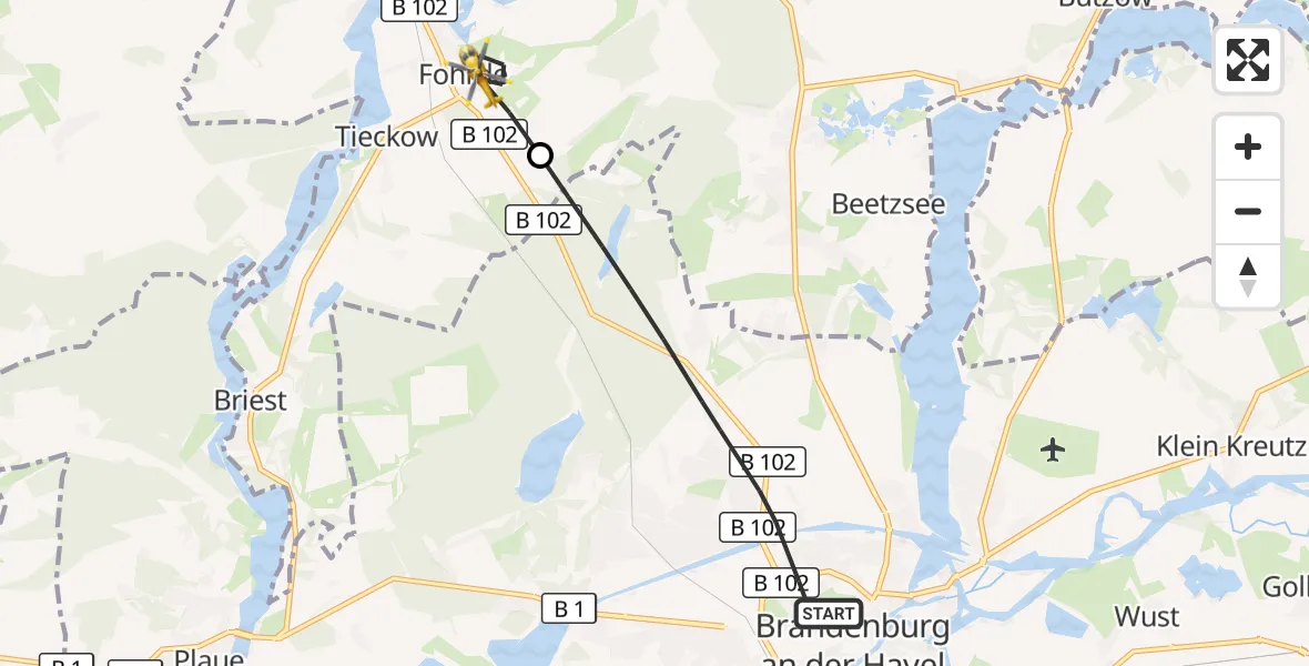 Flugroute Rettungshubschrauber Brandenburg an der Havel - Havelsee, 14 Oktober 2026, 14:55