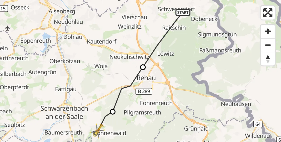 Flugroute Rettungshubschrauber Regnitzlosau - Schwarzenbach a.d.Saale, 14 Oktober 2026, 14:56