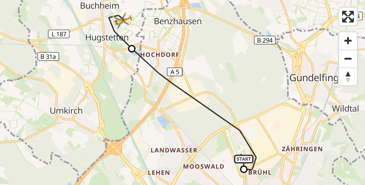 Flugroute Ambulanzhubschrauber Freiburg im Breisgau Flugplatz - March, 14 Oktober 2026, 15:04