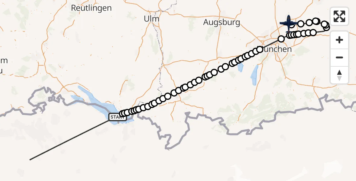 Flugroute Polizeiflugzeug Kressbronn am Bodensee - München Flughafen, 14 Oktober 2026, 15:07