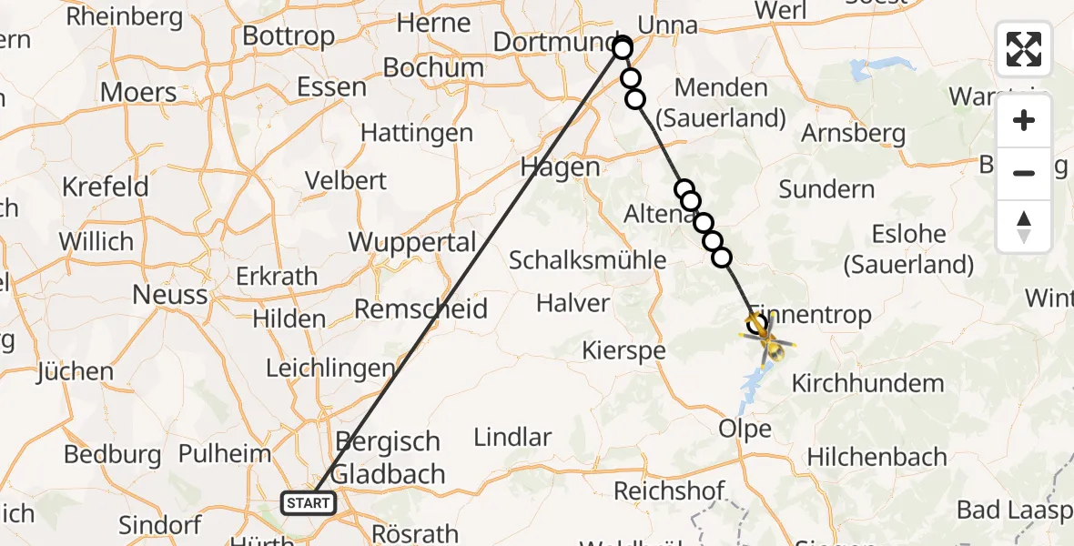 Flugroute Rettungshubschrauber Köln - Attendorn, 14 Oktober 2026, 15:11