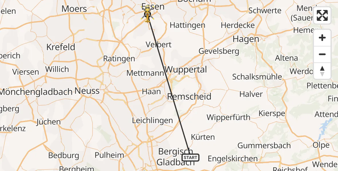 Flugroute Ambulanzhubschrauber Bergisch Gladbach - Essen, 14 Oktober 2026, 15:14
