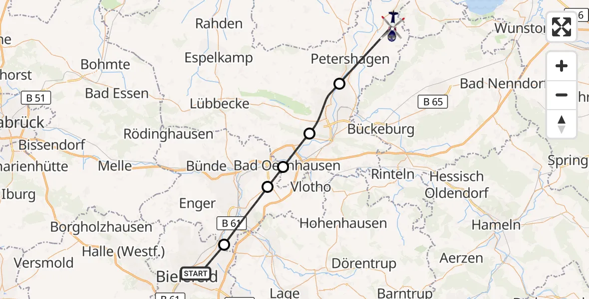 Flugroute Polizeihubschrauber Bielefeld - Petershagen, 14 Oktober 2026, 15:14