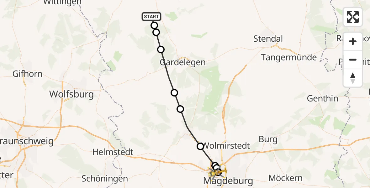 Flugroute Rettungshubschrauber Klötze - Magdeburg Hospital, 14 Oktober 2026, 15:14