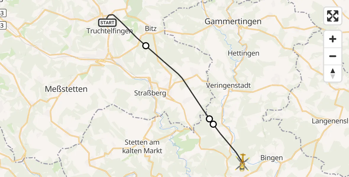 Flugroute Ambulanzhubschrauber Albstadt - Bingen, 14 Oktober 2026, 15:16