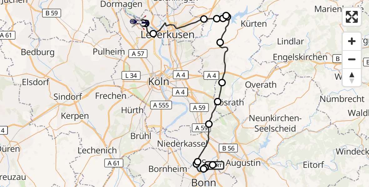 Flugroute Polizeihubschrauber Sankt Augustin - Köln, 14 Oktober 2026, 15:22
