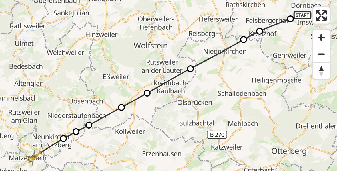 Flugroute Rettungshubschrauber Rockenhausen - Matzenbach, 14 Oktober 2026, 15:25