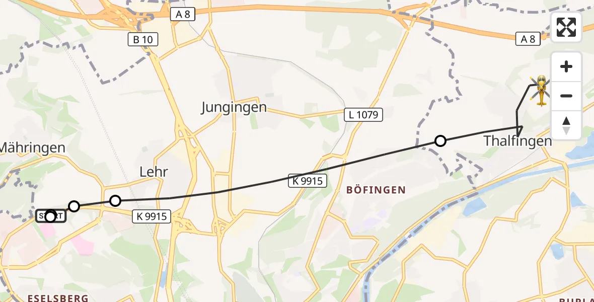 Flugroute Rettungshubschrauber Ulm Military Hospital Emergency - Elchingen, 14 Oktober 2026, 15:27