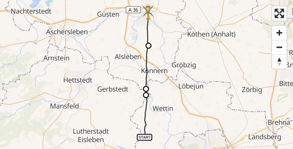 Flugroute Rettungshubschrauber Salzatal - Bernburg (Saale), 14 Oktober 2026, 15:29
