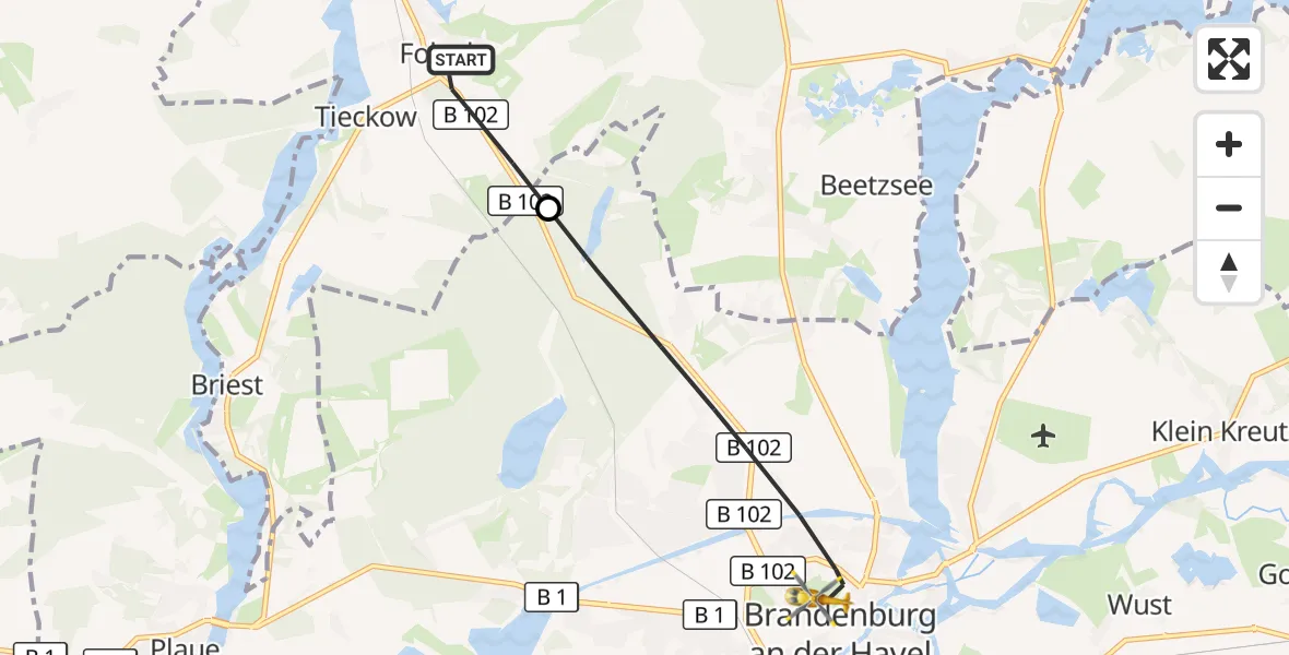 Flugroute Rettungshubschrauber Havelsee - Brandenburg an der Havel, 14 Oktober 2026, 15:31