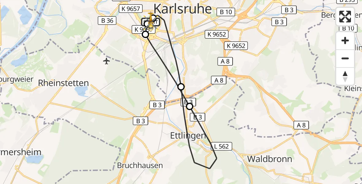 Flugroute Ambulanzhubschrauber Sankt Vincentius Hospital - Sankt Vincentius Hospital, 14 Oktober 2026, 15:31