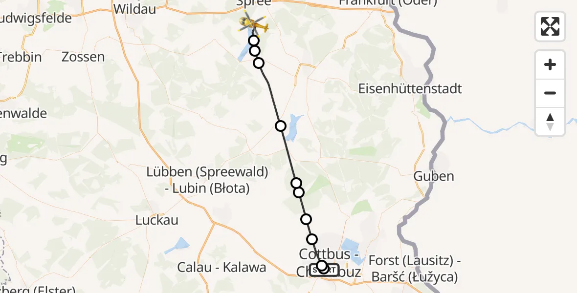 Flugroute Rettungshubschrauber Carl Thien Hospital Cottbus - Bad Saarow, 14 Oktober 2026, 15:38