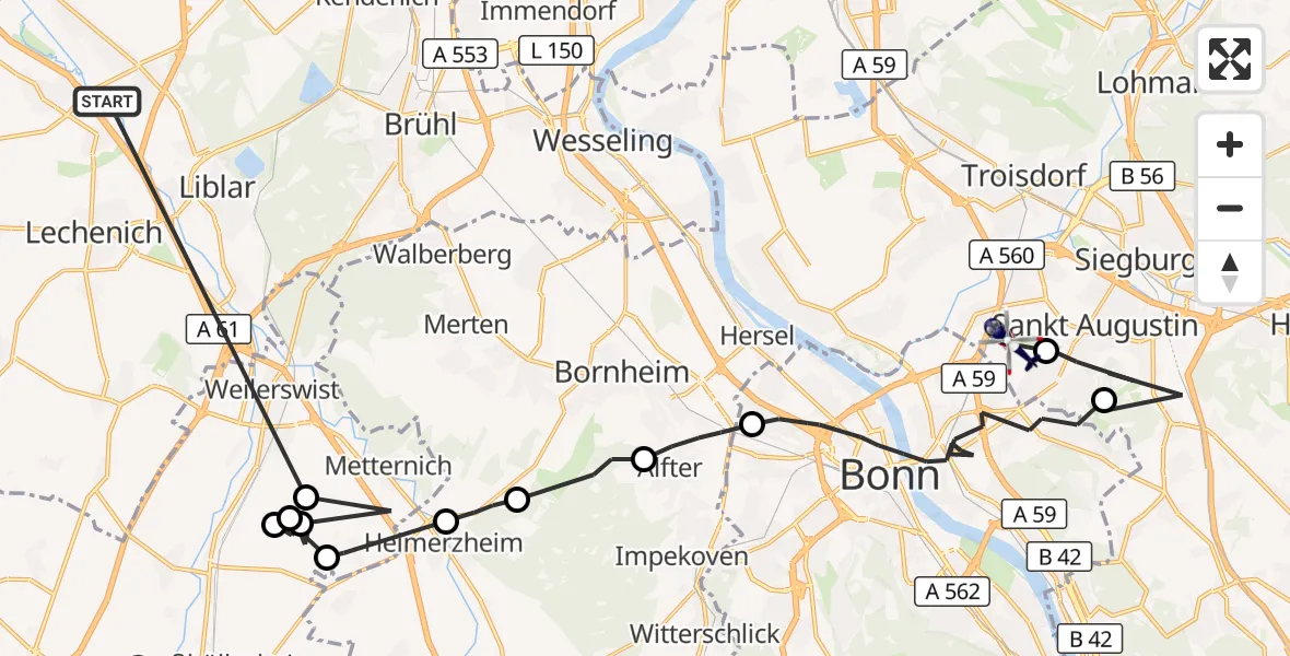 Flugroute Polizeihubschrauber Erftstadt - Sankt Augustin, 14 Oktober 2026, 15:43