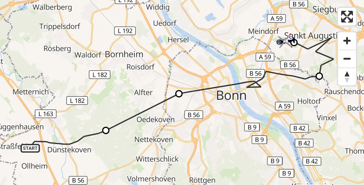 Flugroute Polizeihubschrauber Swisttal - Bonn-Hangelar Flugplatz, 14 Oktober 2026, 15:44