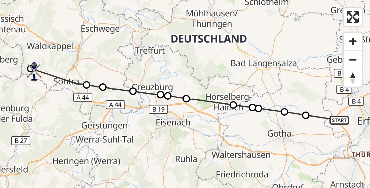 Flugroute Polizeihubschrauber Erfurt - Waldkappel, 14 Oktober 2026, 15:46