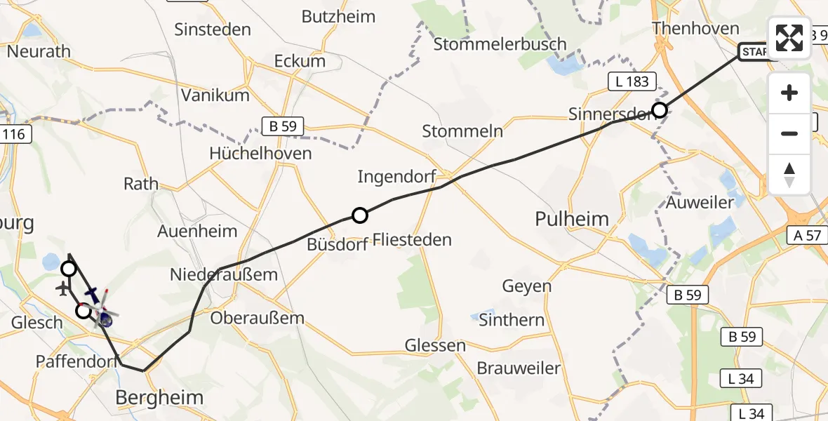 Flugroute Polizeihubschrauber Köln - Bergheim, 14 Oktober 2026, 15:48