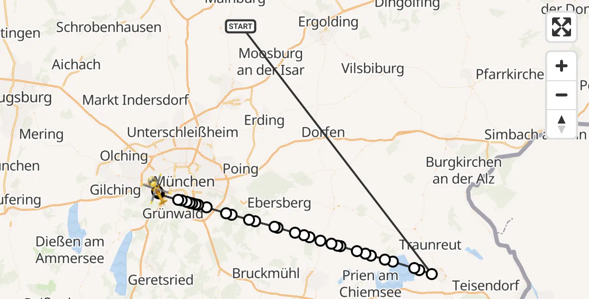 Flugroute Rettungshubschrauber Rudelzhausen - DRF Air Rescue München Hubschrauberlandeplatz, 14 Oktober 2026, 15:50