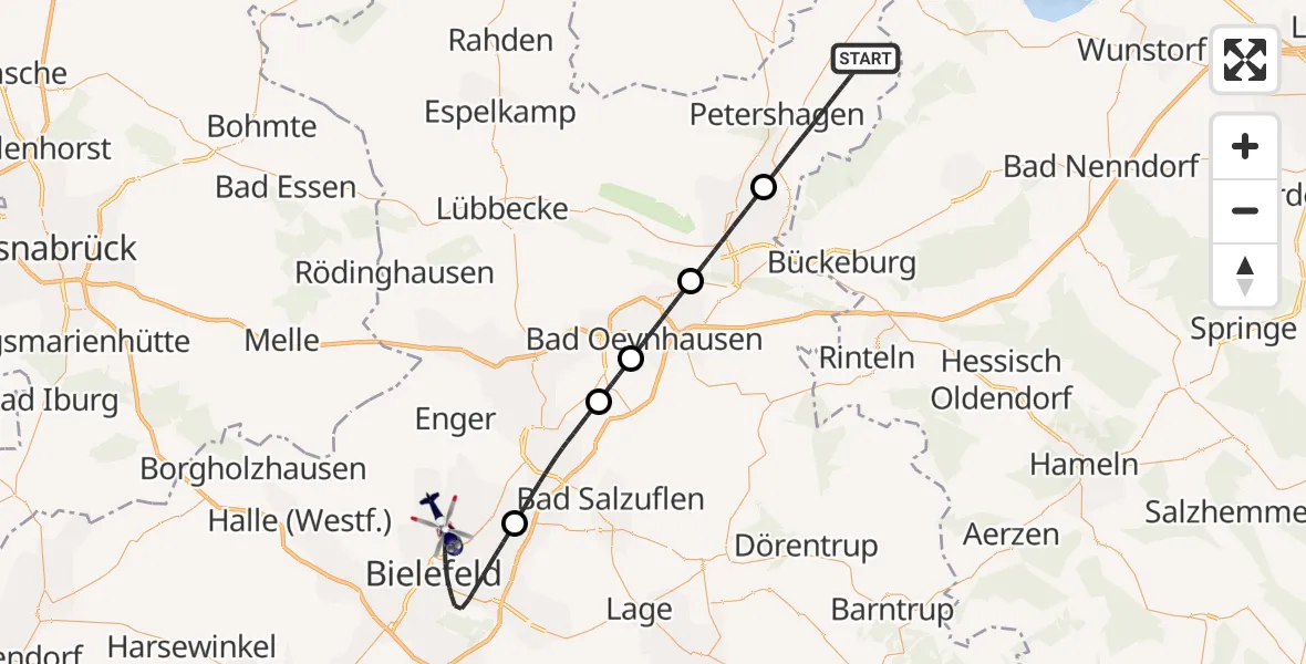 Flugroute Polizeihubschrauber Petershagen - Bielefeld, 14 Oktober 2026, 15:51