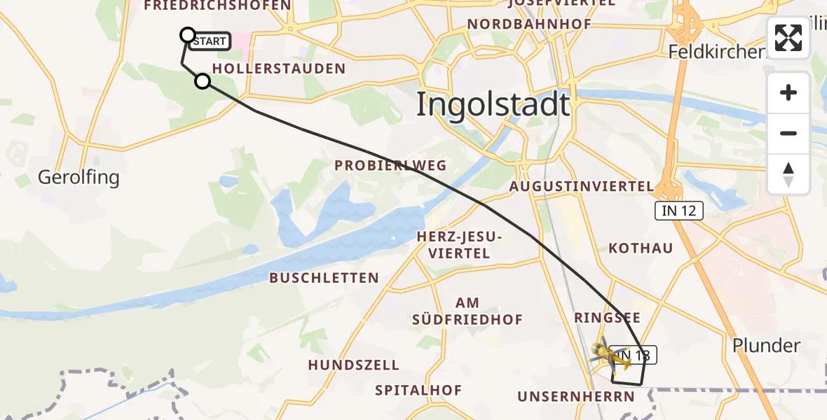 Flugroute Rettungshubschrauber Ingolstadt Hospital - Ingolstadt, 14 Oktober 2026, 15:51
