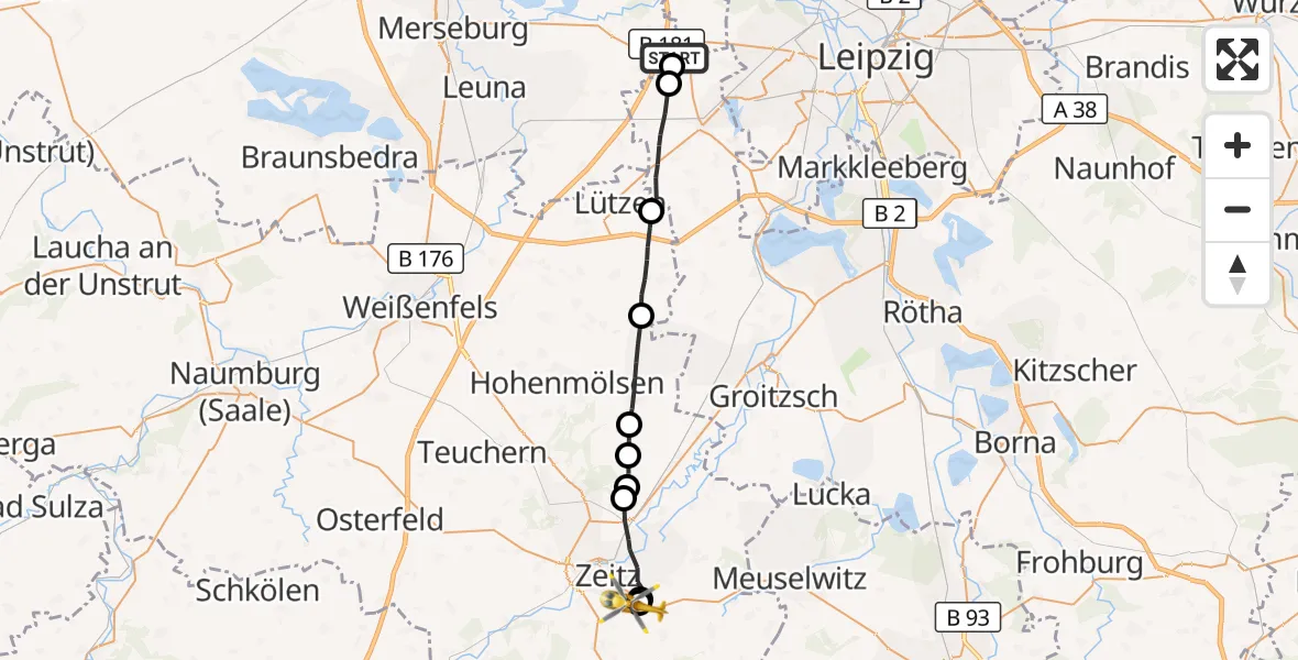 Flugroute Rettungshubschrauber Schkeuditz - Zeitz Hospital, 14 Oktober 2026, 15:58