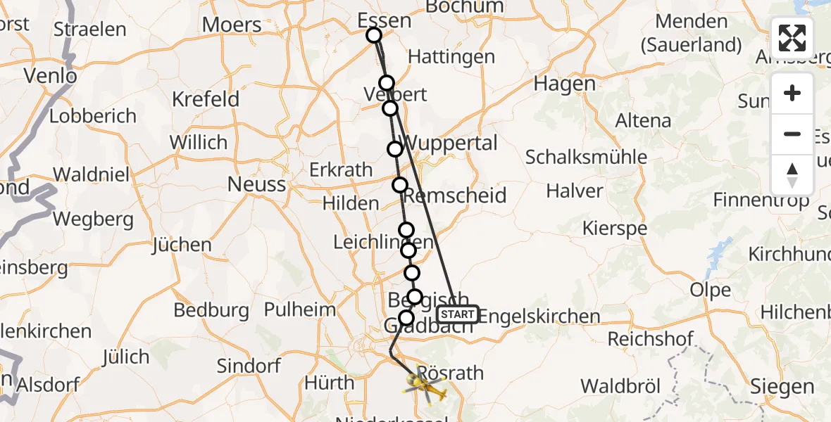 Flugroute Ambulanzhubschrauber Bergisch Gladbach - Köln Bonn Flughafen, 14 Oktober 2026, 15:59