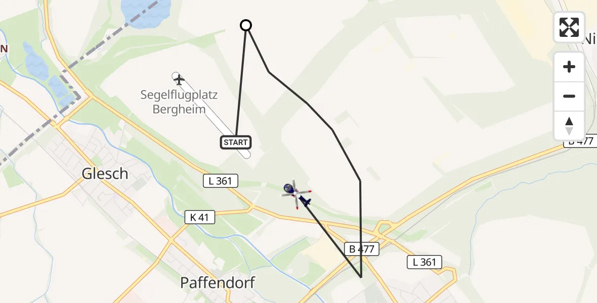 Flugroute Polizeihubschrauber Bergheim Flugplatz - Bergheim, 14 Oktober 2026, 16:04