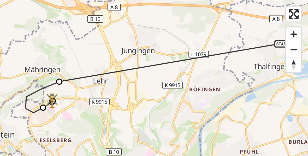 Flugroute Rettungshubschrauber Elchingen - ADAC Air Rescue Station Ulm (Christoph 22), 14 Oktober 2026, 16:17