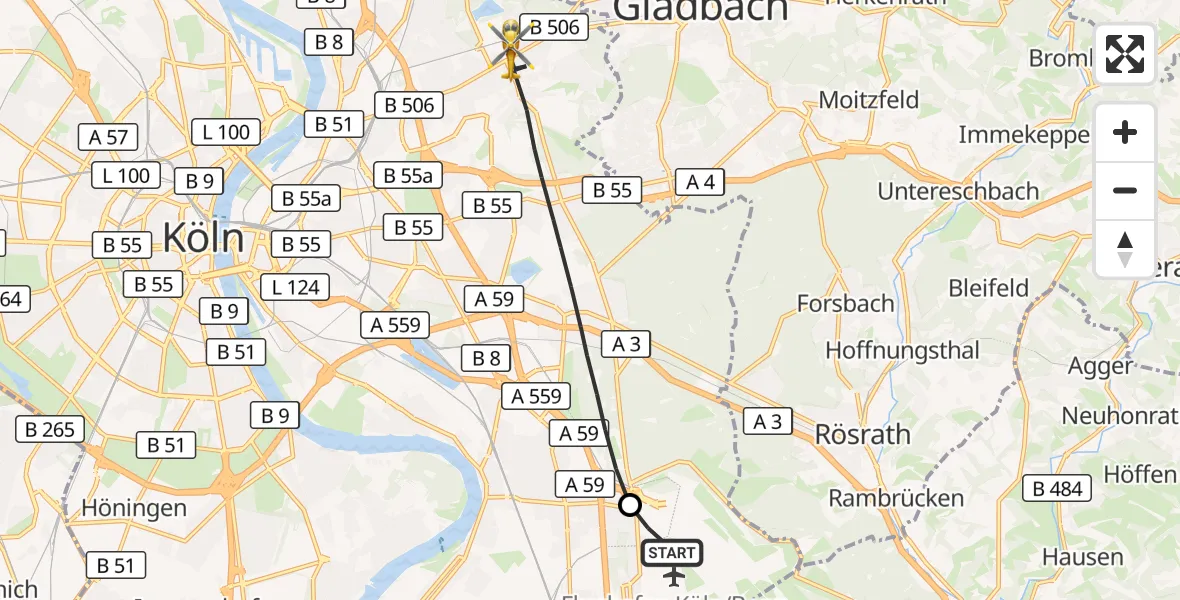 Flugroute Rettungshubschrauber Köln Bonn Flughafen - Köln, 14 Oktober 2026, 16:28