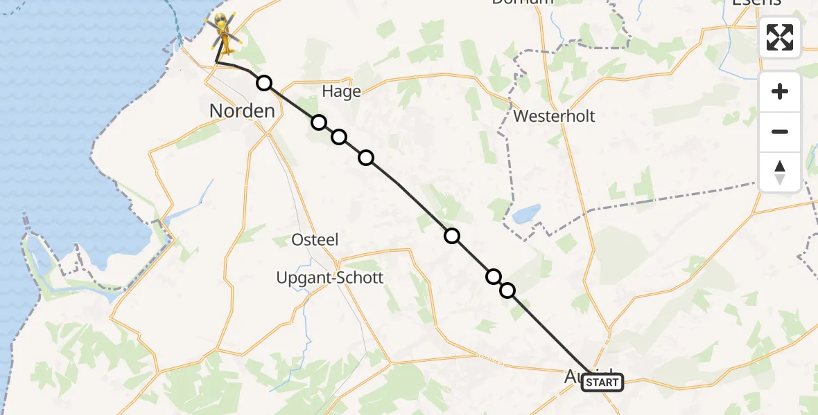 Flugroute Ambulanzhubschrauber Aurich - Norden-Norddeich Flughafen, 14 Oktober 2026, 16:29