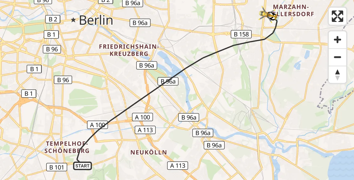 Flugroute Rettungshubschrauber Berlin - Berlin Emergency Hospital, 14 Oktober 2026, 16:29