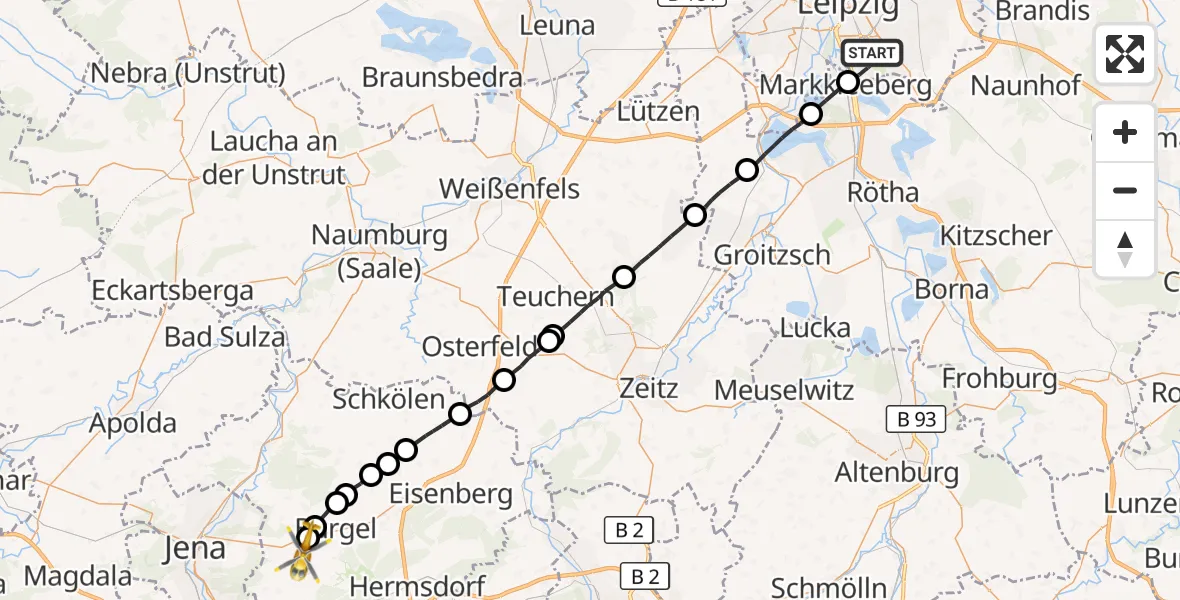 Flugroute Rettungshubschrauber Leipzig - Bürgel, 14 Oktober 2026, 16:35