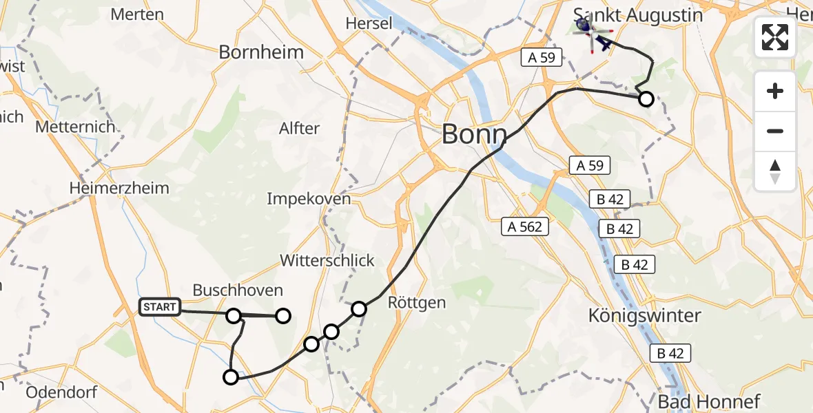 Flugroute Polizeihubschrauber Swisttal - Bonn-Hangelar Flugplatz, 14 Oktober 2026, 16:49