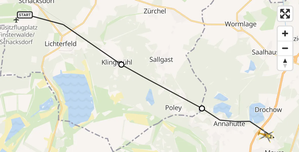 Flugroute Rettungshubschrauber Lichterfeld-Schacksdorf - Schipkau, 14 Oktober 2026, 16:50