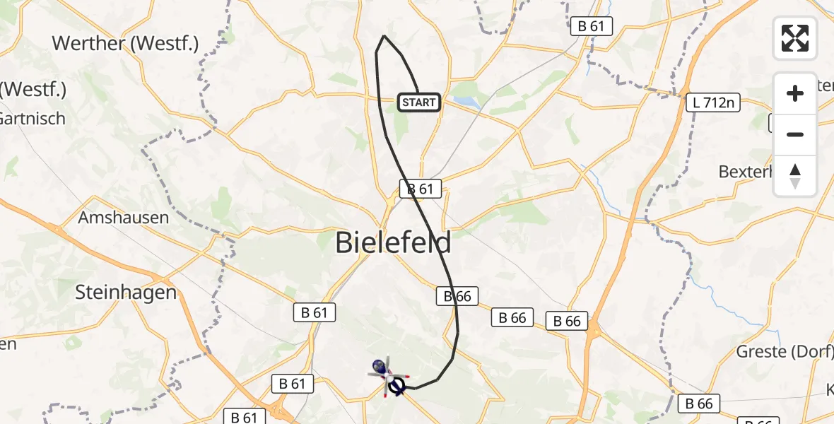 Flugroute Polizeihubschrauber Bielefeld - Luftrettungszentrum Bielefeld, 14 Oktober 2026, 16:52
