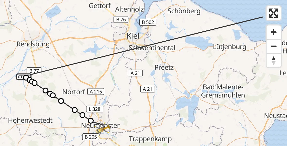 Flugroute Ambulanzhubschrauber Jevenstedt - Neumünster, 14 Oktober 2026, 17:01