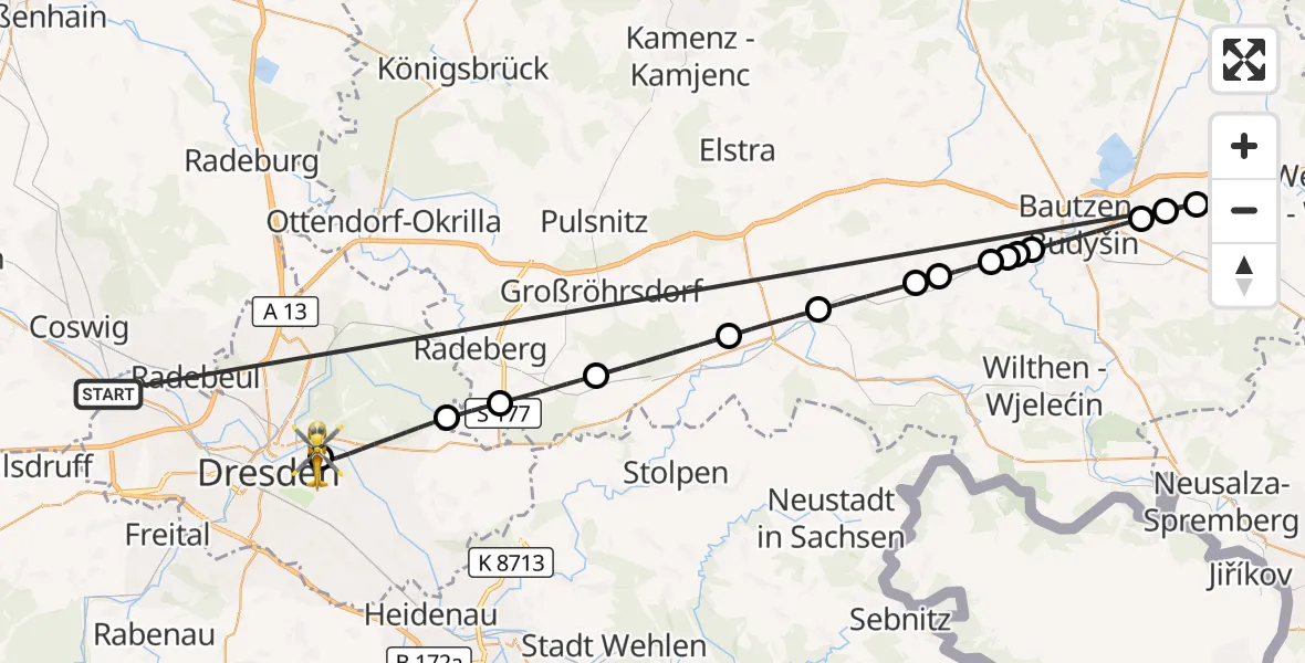 Flugroute Rettungshubschrauber Dresden - Dresden University Hospital, 14 Oktober 2026, 17:05