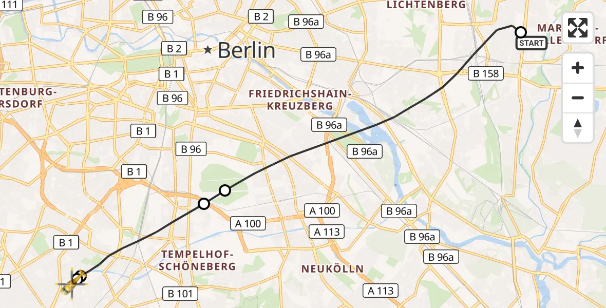 Flugroute Rettungshubschrauber Berlin Emergency Hospital - Charité Clinic Benjamin Franklin Campus, 14 Oktober 2026, 17:17