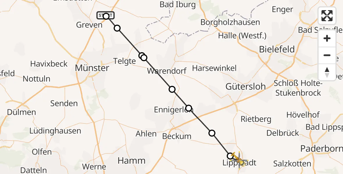 Flugroute Ambulanzhubschrauber Christoph  Westfalen-ADAC - Lippstadt, 14 Oktober 2026, 17:19