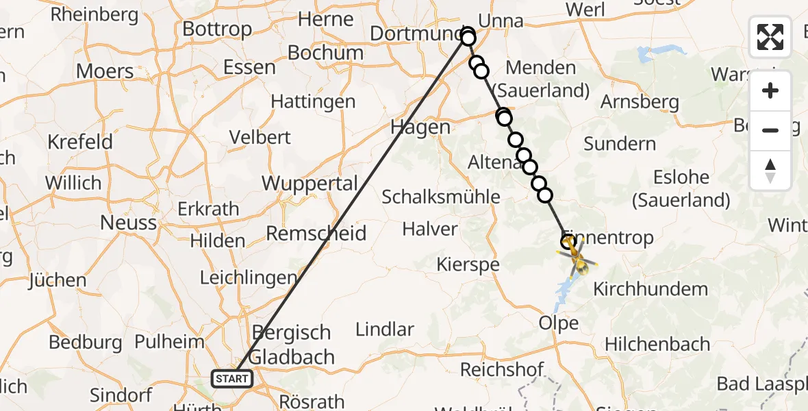 Flugroute Rettungshubschrauber Köln - Attendorn, 14 Oktober 2026, 17:24