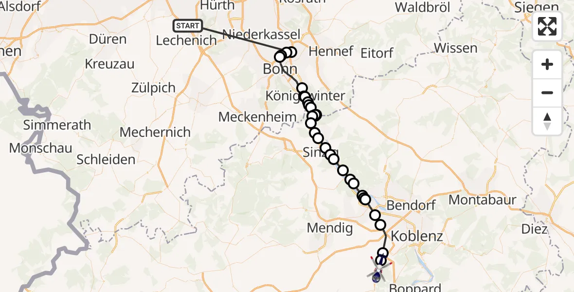 Flugroute Polizeihubschrauber Erftstadt - Niederfell, 14 Oktober 2026, 17:30