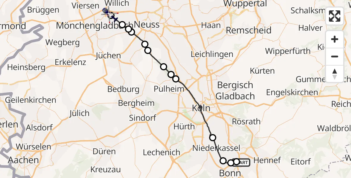 Flugroute Polizeihubschrauber Sankt Augustin - Mönchengladbach Flughafen, 14 Oktober 2026, 17:31