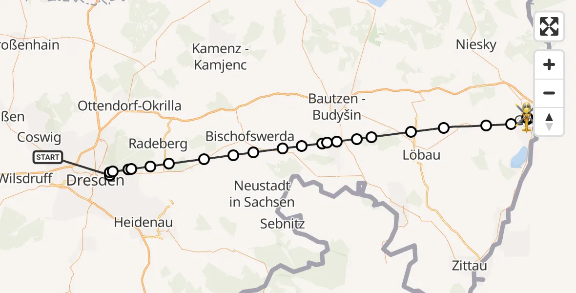 Flugroute Rettungshubschrauber Dresden - Görlitz Hospital, 14 Oktober 2026, 17:34