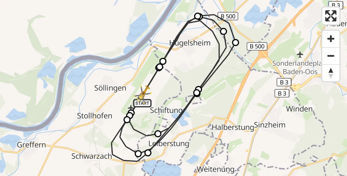 Flugroute Rettungshubschrauber Karlsruhe Baden-Baden Flughafen - Karlsruhe Baden-Baden Flughafen, 14 Oktober 2026, 17:51