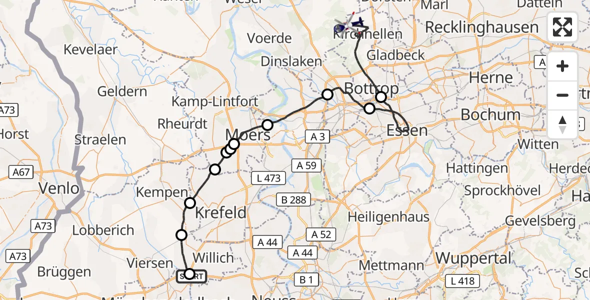 Flugroute Polizeihubschrauber Mönchengladbach Flughafen - Bottrop, 14 Oktober 2026, 17:59