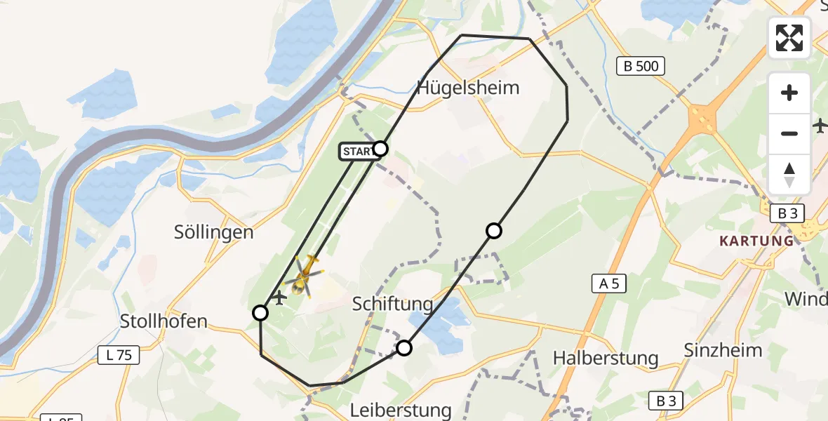 Flugroute Rettungshubschrauber Karlsruhe Baden-Baden Flughafen - Karlsruhe Baden-Baden Flughafen, 14 Oktober 2026, 18:31