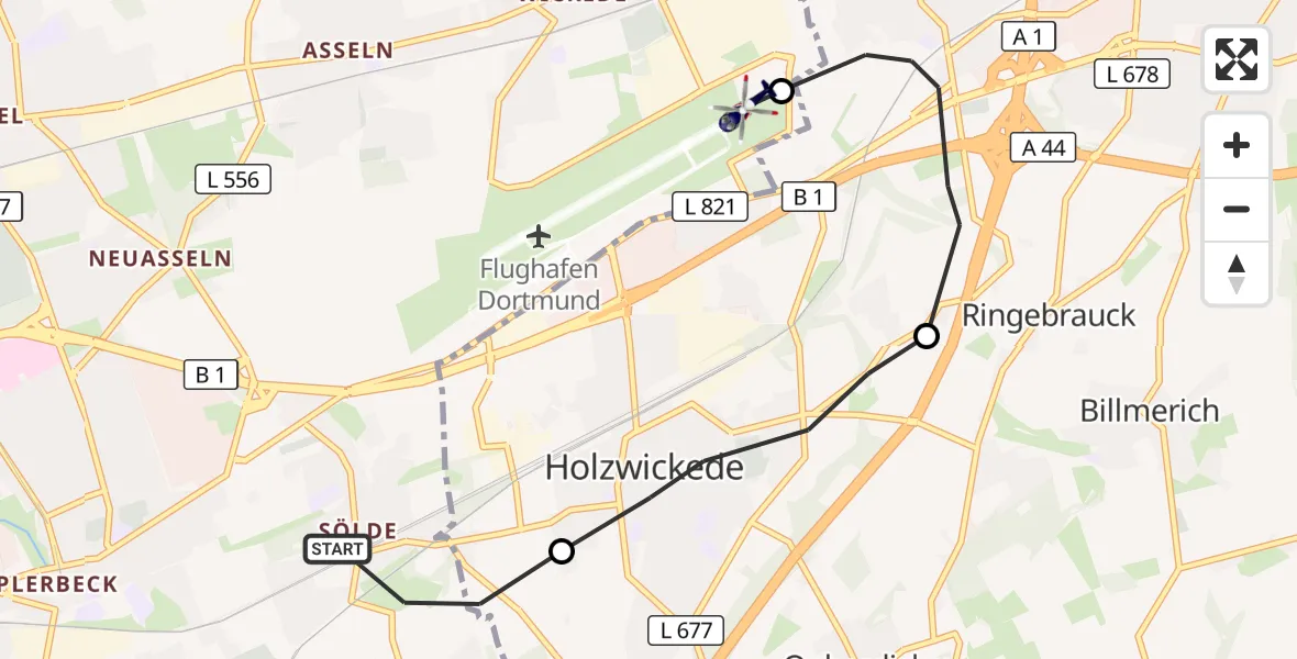 Flugroute Polizeihubschrauber Dortmund - Dortmund Flughafen, 14 Oktober 2026, 18:47