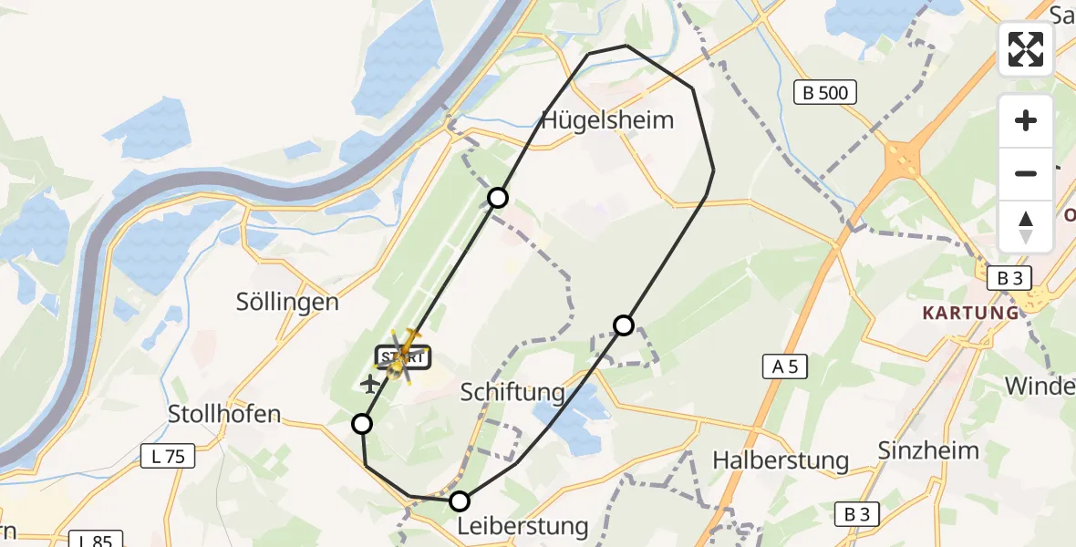 Flugroute Rettungshubschrauber Karlsruhe Baden-Baden Flughafen - Karlsruhe Baden-Baden Flughafen, 14 Oktober 2026, 18:56