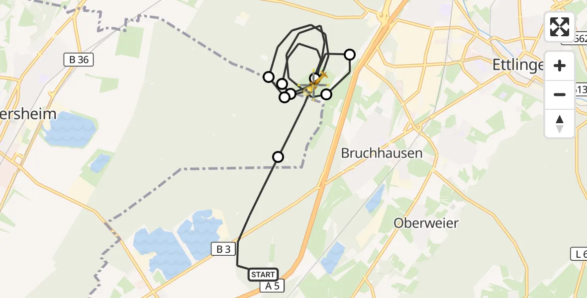 Flugroute Rettungshubschrauber Malsch - Rheinstetten, 14 Oktober 2026, 19:18