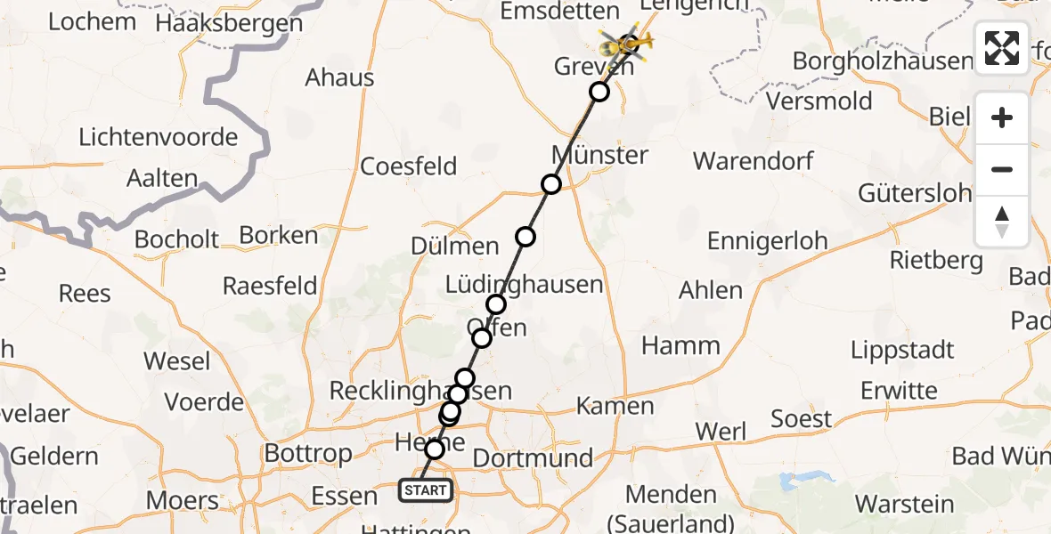 Flugroute Ambulanzhubschrauber Bochum - Christoph  Westfalen-ADAC, 14 Oktober 2026, 19:34