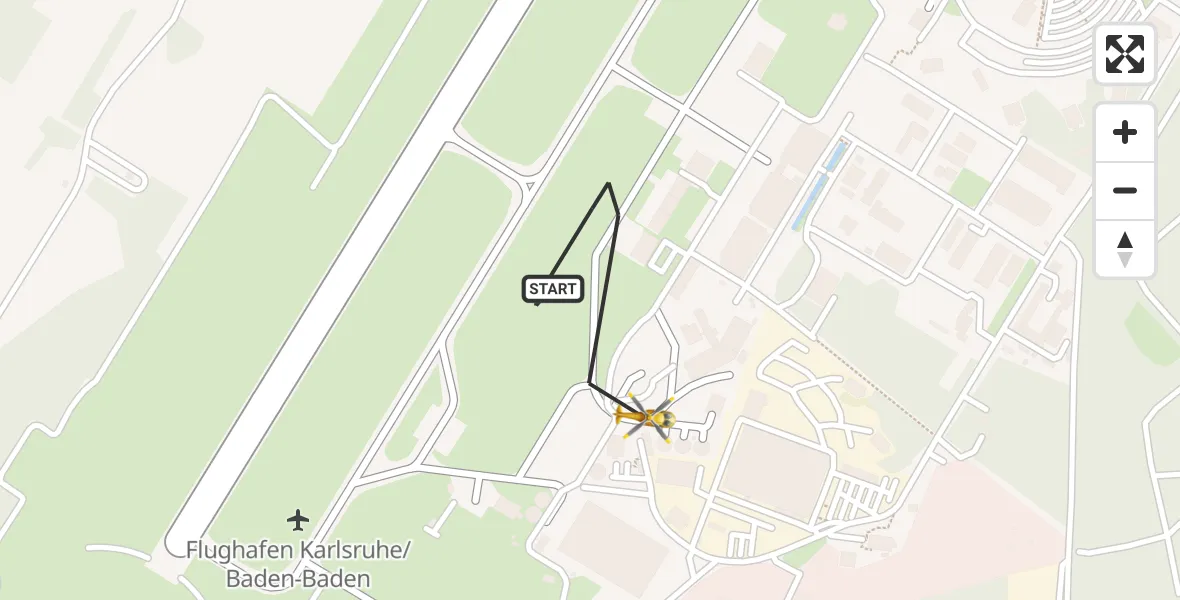 Flugroute Rettungshubschrauber Karlsruhe Baden-Baden Flughafen - Karlsruhe Baden-Baden Flughafen, 14 Oktober 2026, 19:42